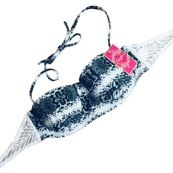 NWT Snakeskin Print & Macrame' Lace Bikini Candies S/XS Bohemian Cruise Vacation - Picture 3 of 10